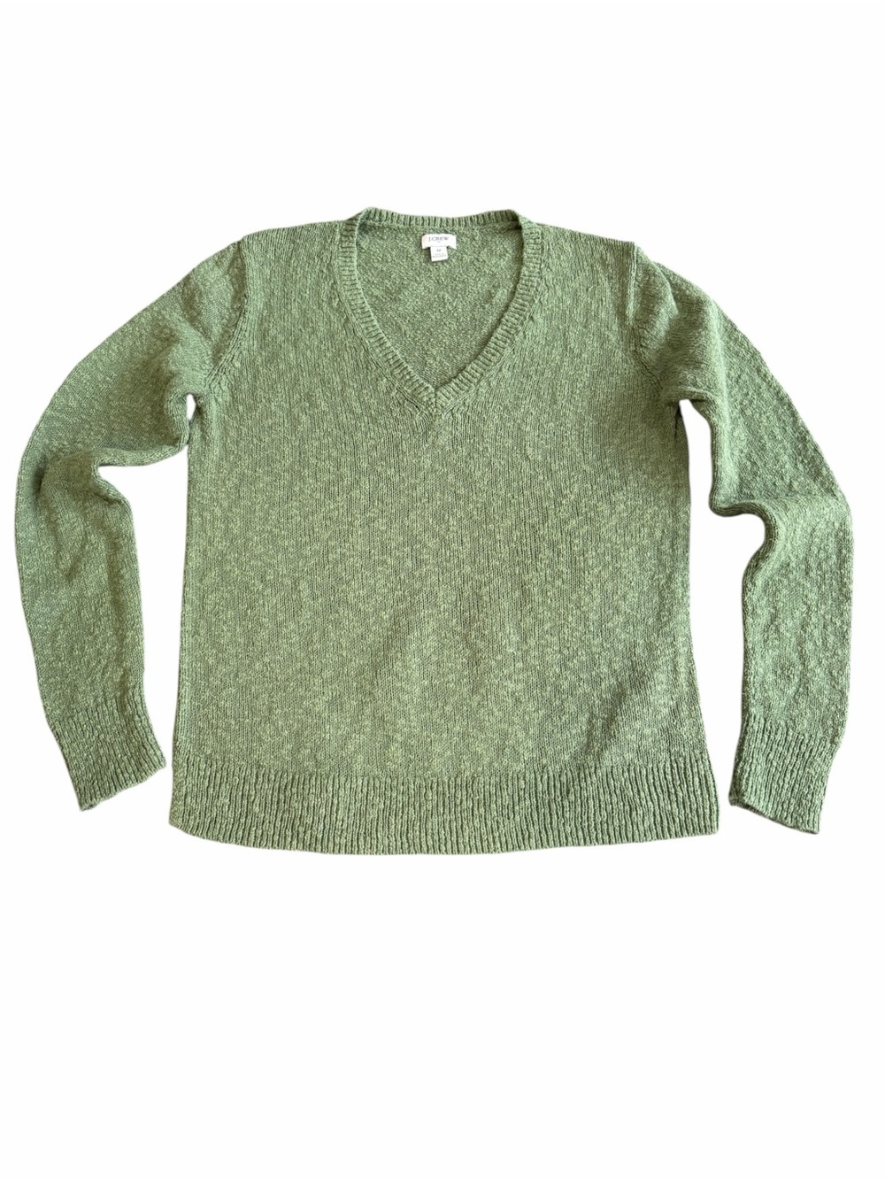 J.Crew Factory V-Neck Slub Sweater in Utility Green, size Medium.